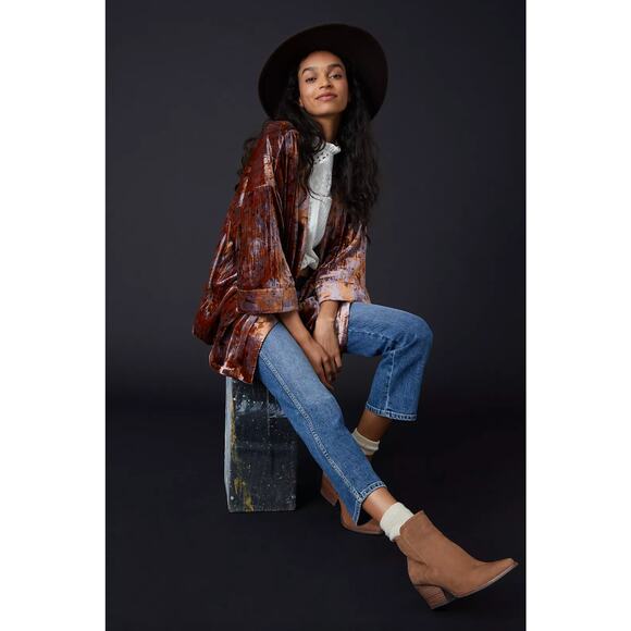 Anthropologie Velvet Kimono Jacket in Rust and purple xs - Picture 3 of 8